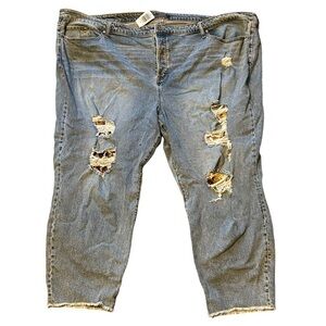 NWT TORRID 30R High Rise Straight Jeans With Gold Sequins Ripped Cuttoff Style